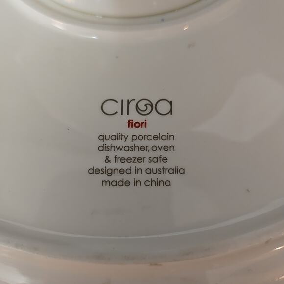 Ciroa Fiori Red Pedestal Cake Serving Plate Porcelain White Red Swirl Leaf Desig - Picture 6 of 8